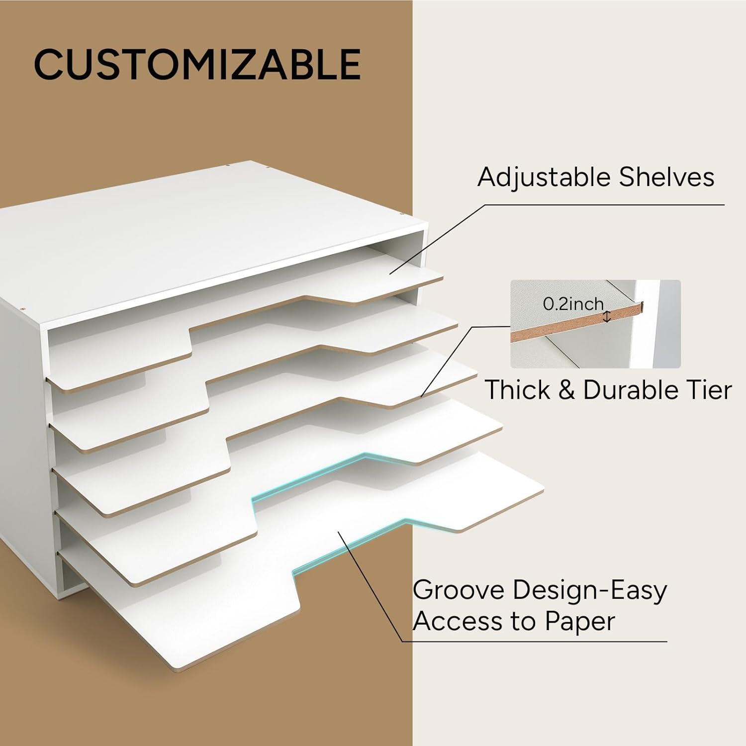 12x18 Construction Paper Organizer, Larger Size Wooden Literature Organizer, 6-Tier Desktop File Organizer for Home and Classroom, Adjustable Paper Sorter for Office