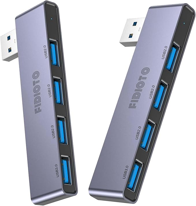 USB Hub 2Pack Right Model, Fidioto 4-Port USB Hub(1 * 3.0 Port, 3 * 2.0 Port) USB Splitter USB Expander for Laptop, Xbox, Flash Drive, HDD, Console, Printer, Camera,Keyborad, Mouse