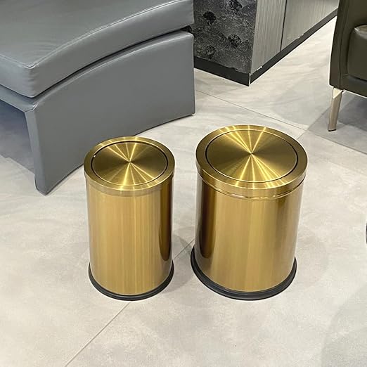 15L/4GAL Gold Bathroom Trash Can, Small Waste Basket with Flipping Lid,Modern Trash can, Golden Trash Can for Bathroom,Kitchen,Living Room,Hotel,Office(Singer Gold)