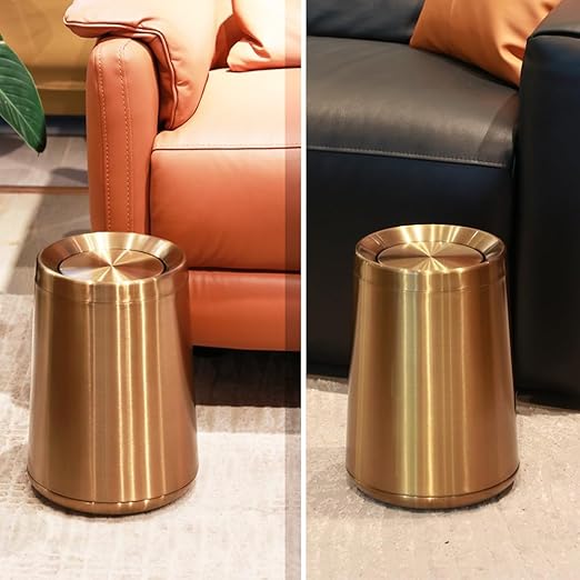 10 L/2.6Gallen,Swing Lid Gold Brass Trash Can,Brushed Nickel Garbage Can Bathroom with Flipping Lid,for Bathroom, Living Room,Bedroom,Hotel (Rose Gold)