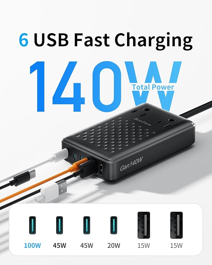 Charging Station 140W USB C Charger Block, Upgraded GaN III 8-in-1 Fast Charging Station Hub,PD 100W Laptop Charger Adapter Compatible with Compatible with MacBook Air/Pro,iPhone16/15,Galaxy S24 etc