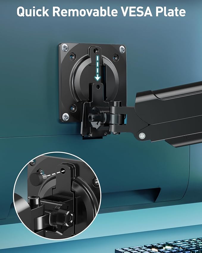 Single Monitor Desk Mount, 13-32 inch Adjustable Gas Spring Monitor Arm, Computer Monitor Stand Holder with Clamp and Grommet Base, Fits 4.4 to 22lbs Screens, VESA Mount Bracket, Black, Freelift Pro