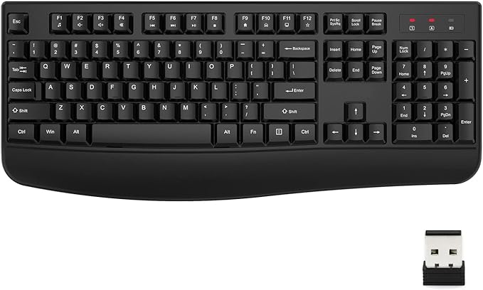 EDJO Wireless Keyboard, 2.4G Ergonomic Full Size Wireless Computer Keyboard with Wrist Rest for Windows, Mac OS Desktop/Laptop/PC(Black)