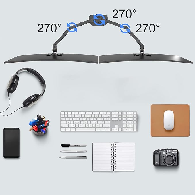 Pholiten Dual Monitor Stand,Heavy Duty Adjustable Monitor Desk Mount for 2 Screens up to 38Inches,Dual Monitor Arm with Height Adjustable Tilt Swive Rotate,Holds up to 22 lbs