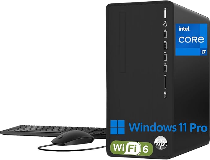 HP Pavilion Tower Desktop Computer, Intel 8-Core i7-10700F up to 4.8GHz, 64GB DDR4 RAM, 4TB PCIe SSD, GeForce GT 610 2GB, WiFi 6, Bluetooth, RJ-45, Type-C, KB & Mouse, Black, Windows 11 Pro, Tichang