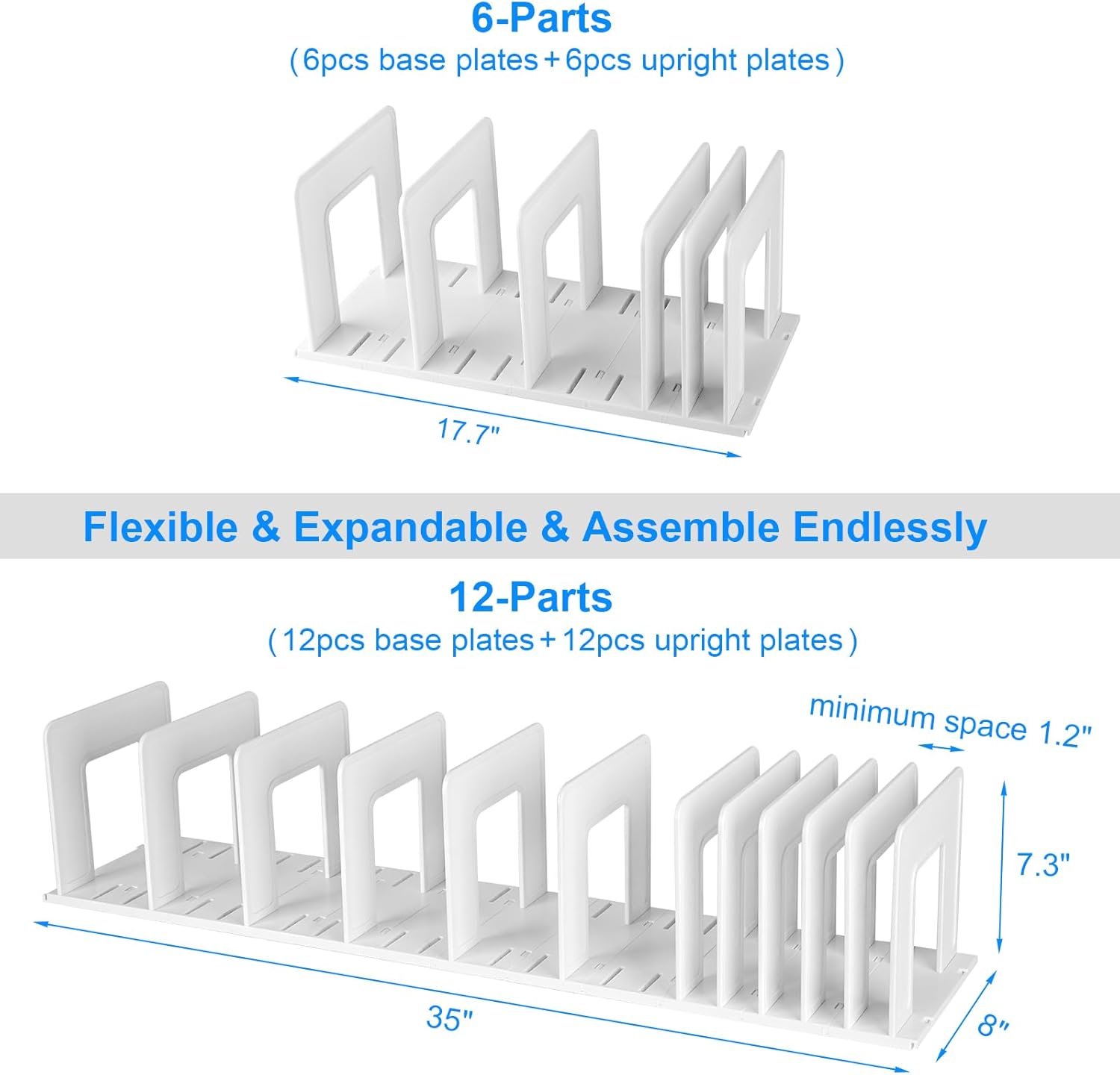 Adjustable Vertical File Sorter Sturdy Plastic Expandable Upright File Holder, Desktop Binder Organizer, Home School Office Organization Bookshelf Divider, Assemble Easily Endlessly, White