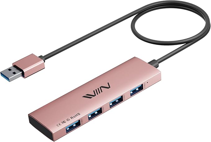 USB 3.0 Hub,4 Port USB Splitter Extender Portable Adapter Multiport Data Hub for Laptop,Xbox, Flash Drive,HDD,Console,Camera,Keyborad,Mouse Windows,Mac OS PC,Not Designed to Charge Devices-Pink
