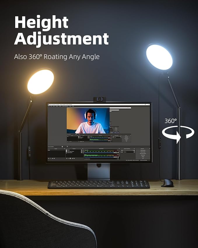 Weilisi 10.2" Desk Ring Light with Stand for Video Call, Ring Light for Desk with Clamp, 360° Rotate & Flexible Height Desk Light, Adjust Arm Desk Lamp for Home Office, Podcast, Gaming, Recording