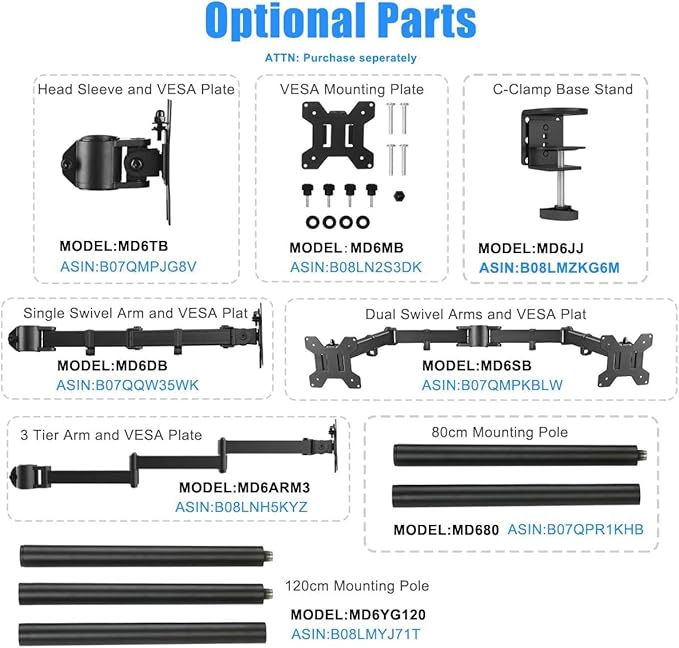 Suptek Dual LED LCD Monitor Stand up Free-Standing Desk Mount for 2 / Two Screens up to 32 inch Extra Tall 31.5 inch Pole Heavy Duty Fully Adjustable Stand Vertical Array (ML6802)