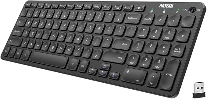 Arteck 2.4G Wireless Keyboard Ultra Slim Full Size Keyboard with Numeric Keypad and Media Hotkey for Computer/Desktop/PC/Laptop/Surface/Smart TV and Windows 10/8/ 7 Built-in Rechargeable Battery