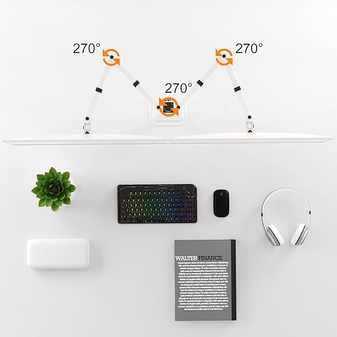 Pholiten Dual Monitor Stand, Heavy Duty Adjustable Monitor Arm Desk Mount for 2 Screens up to 42Inches, Tilt, Swivel, Rotate, Supports Tilt, Swivel, Rotate, Supports 22 lbs per Arm,White