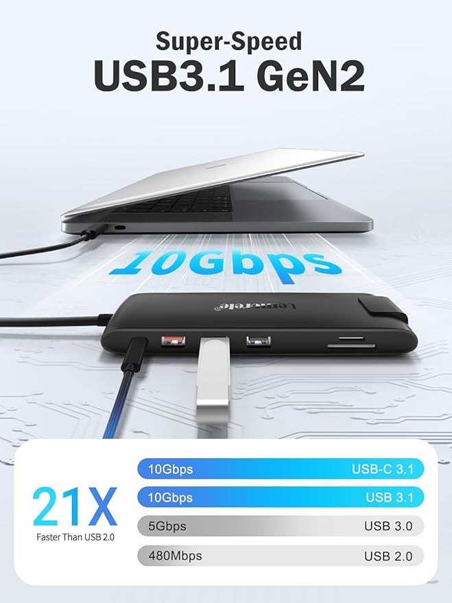 Docking Station USB C/A 10Gbps 3*Display 13 in 1, 2025 Upgrade Lemorele USB C Hub 2 x 4K HDMI, Gigabit Ethernet, 4 USB 3.0/2.0, VGA, Type-C 3.1, PD 100W, Audio, SD/TF for Windows, MacBook