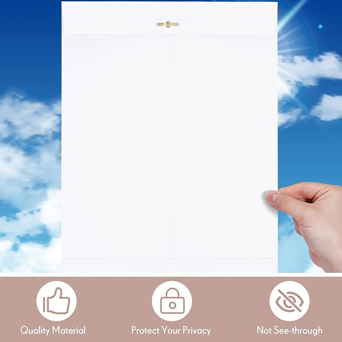 Teling 50 Pcs Manilla Envelopes Clasp Kraft Catalog with Closure for Storing Mailing 28 lb Kraft Envelope Paper for Office Document School Business Home (White,10 * 13)