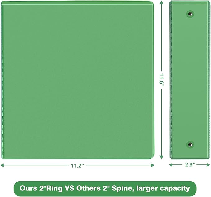 COMIX Standard 3 Ring Binder 2 inch with Clear View Cover, 2" Round Ring View Binder Holds 400 Sheets of US Letter Size Paper, 6 Pack (Sea Green)