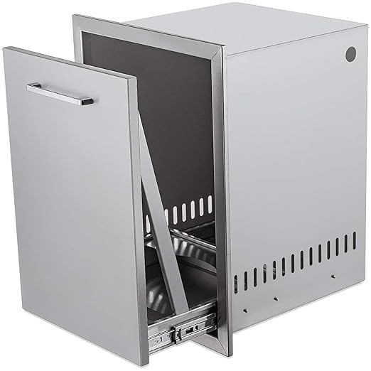 Pull-Out Trash Drawer Stainless Steel Outdoor Kitchen Trash Drawer Storage for Two 10 Gallon Commercial Wastebaskets (W/handle-17x23x16)