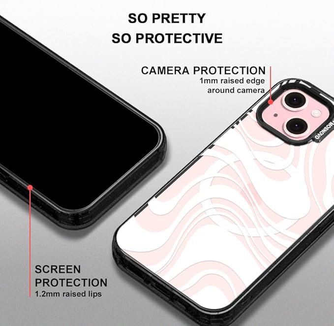 MOSNOVO Magnetic Case for iPhone 15 Plus, 10ft Military-Grade Protection, Compatible with Magsafe, Shockproof Phone Case for iPhone 15 Plus / 14 Plus - White Swirl - Clear Black