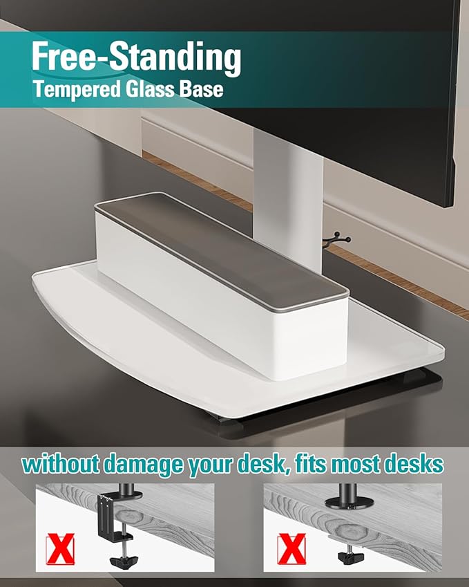 MOUNT PRO Single Monitor Stand Fits Max 32 inch Screen, Free-Standing Computer Desk Stand, Display Mount with Height Adjustable, Swivel, Tilt, Rotation, VESA Monitor Stand 100x100, White