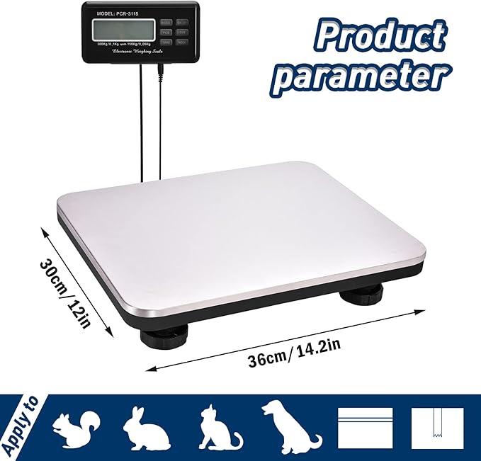 Shipping Scale 660lbs LCD Digital Postal Scale, Stainless Heavy Duty Postage Scale for Packages, 300kg Capacity Platform Scale for Shipping Weighing(14"X 12")