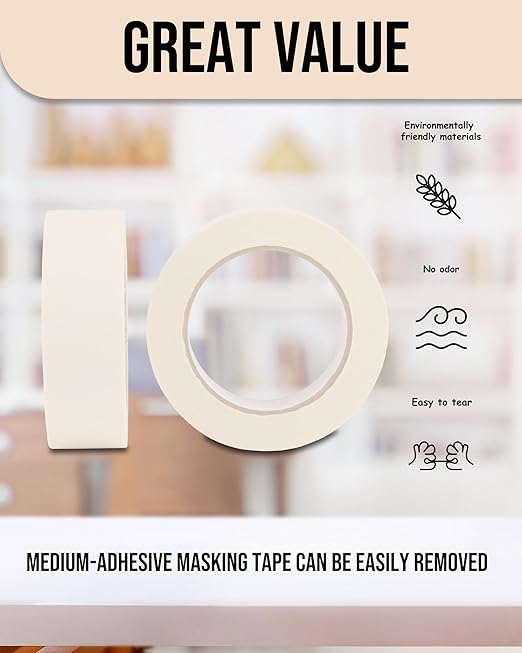 Lichamp Masking Tape, White Painter Tape 1 inch and 2 inch Wide, 10+5 Pack White Tapes Bulk, Total 825 Yards