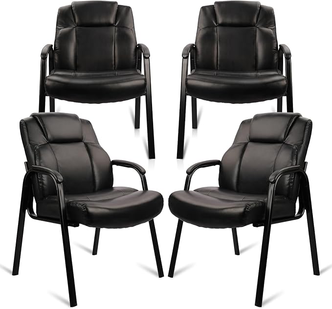 CLATINA Big & Tall 500 lb. Guest Chair, Leather Reception Chairs with Padded Arm Rest for Waiting Room Office Home and Meeting Conference-Black, 4 Pack