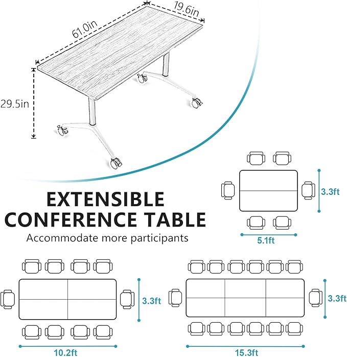 Conference Room Table, Folding Conference Tables,Thicken Grey Tabletop,Flip Top Wooden Seminar Meeting Room Table for Conference Room Offices (4, Black+White, 61.0“)