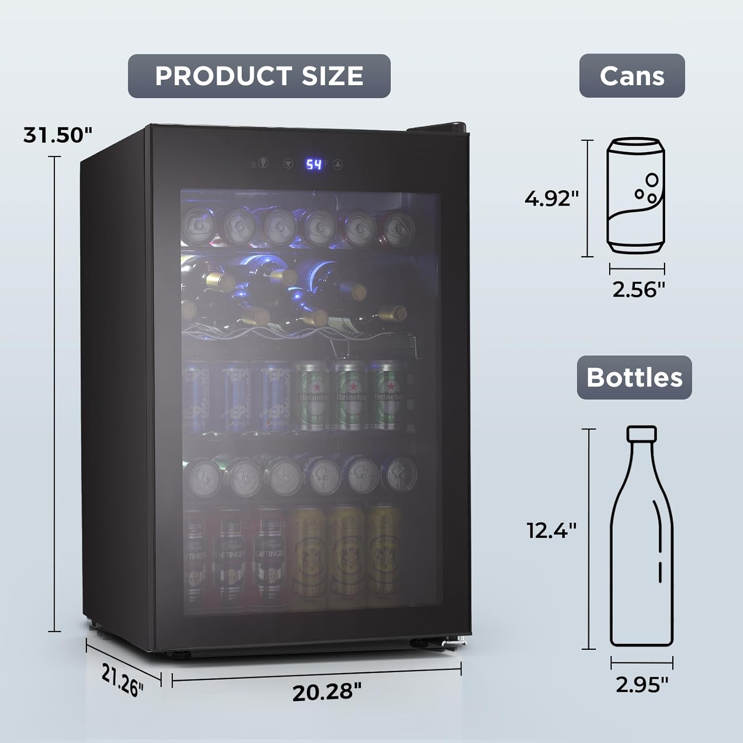 COWSAR Beverage Refrigerator 145 Can Wine Cooler Freestanding Mini Fridge Small ETL Approved with Digital Temperature Control, Glass Door, Child Lock, Drink Refrigerator for Home, Bar– 4.51 Cu. Ft.