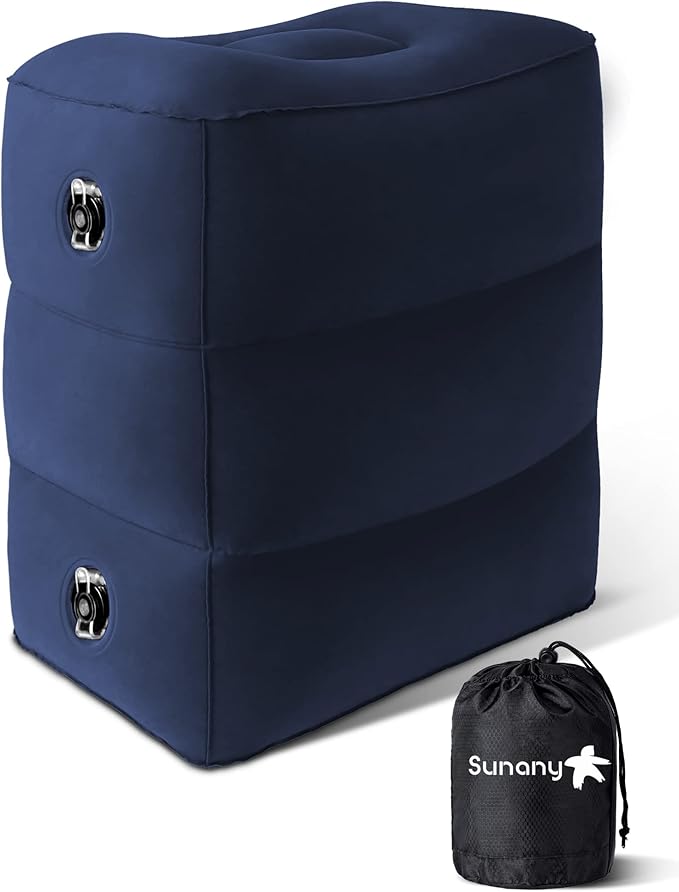 Sunany Inflatable Foot Rest Pillow for Travel, Kids/Adults Airplane Travel Pillow-Adjustable Height Cushions,for Kids to Sleep While Traveling,Suitable for Office, Home and Any Travel(Blue)