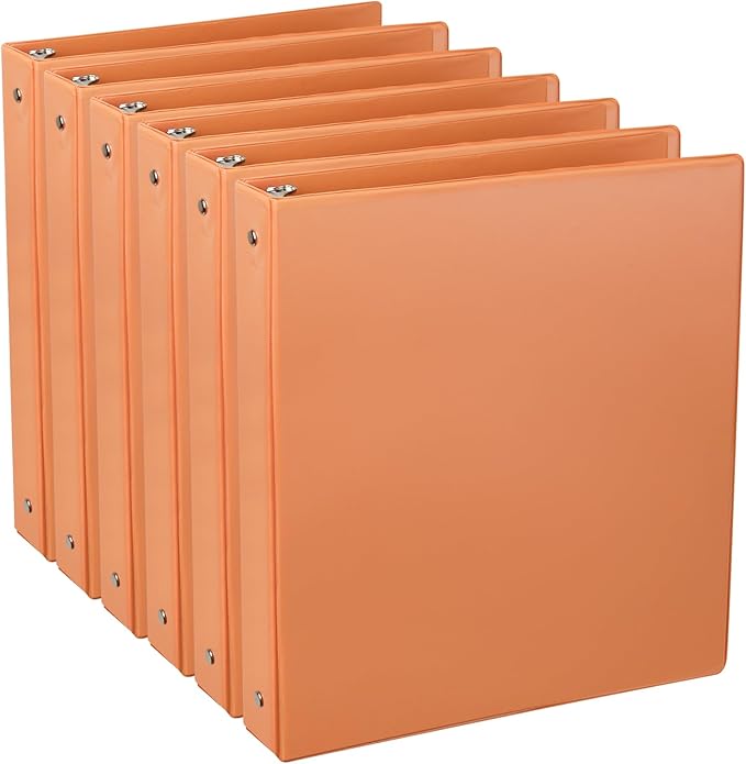 6-Pack 1-Inch Round Ring Binder, Standard 3 Ring Binder Fit Letter Size Paper, Presentation View Binders, Orange