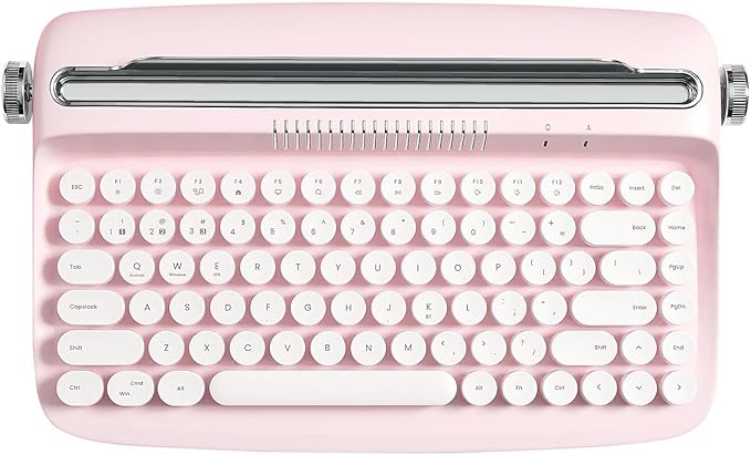 YUNZII ACTTO B303 Wireless Typewriter Keyboard, Bluetooth Connection, Cute Retro Aesthetic Design with Integrated Stand for Tablet, Phone, PC and Win/Mac/Android(B303, Baby Pink)