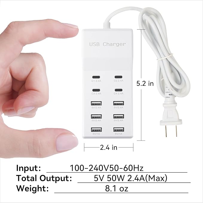 USB Charging Station, 10 Ports Family-Sized USB C Charger Block,USB Power Strip for Smart Phone Tablet Laptop Computer(2 Pcs)