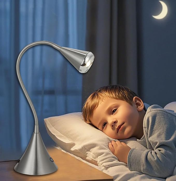 HomeFocus - Bedside Table Lamp,LED Desk Lamp,Reading Light,Eye-Caring for Reading Lamp,LED 5W,Touch dimmable Bedside lamp,Bedside Night Light,Metal,Satin Nickel.