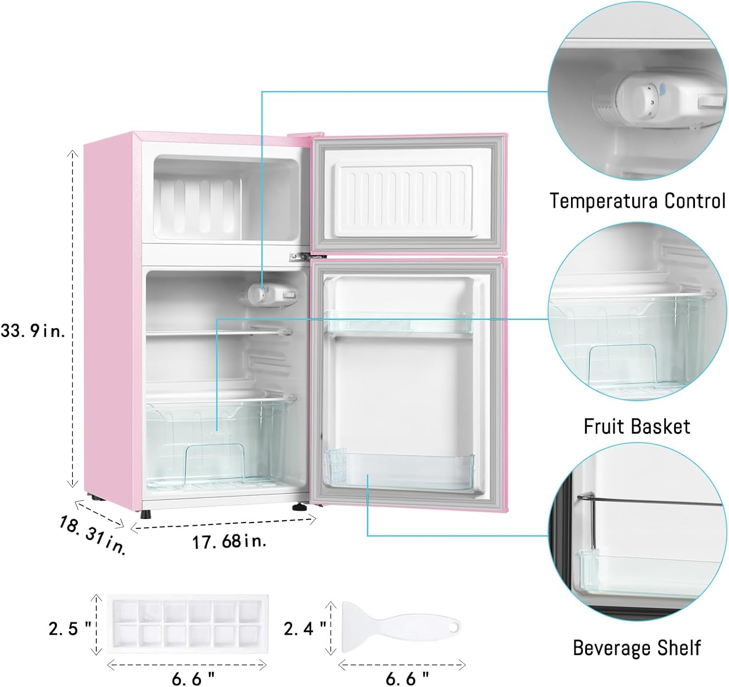 Mini Fridge With Freezer,3.2 Cu.Ft Compact Refrigerator,Mini Refrigerator With 2 Doors For Bedroom,Office,Kitchen,Apartment,Dorm(pink)