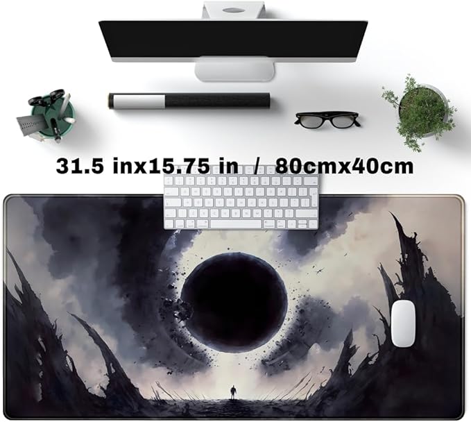 Black Moon Mousepad Gaming MTG Playmat Desk Mat Original Aesthetics Mouse Pad Large Gaming Mouse Pads Desk Pad XXL Keyboard Mat Full Desktop Mat Desk Cover Pad for Work Office Game (31.5x15.7 in)