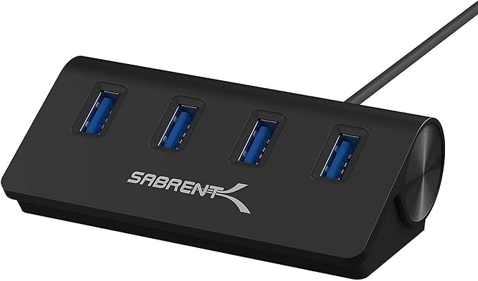 SABRENT 4-Port USB 3.0 Hub - Aluminum Design, Portable Data Hub with 2.5ft Cable for iMac, MacBook, PC - Black (HB-MC3B)
