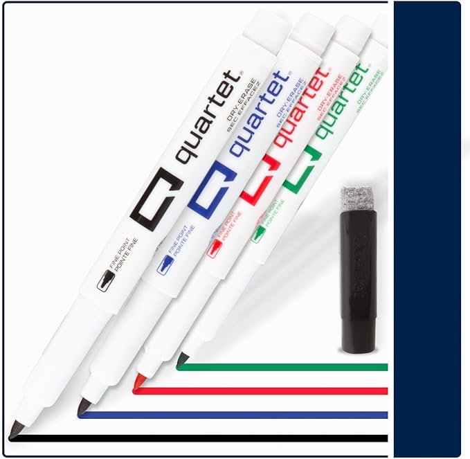 Quartet Dry Erase Markers, Fine Tip White Board Dry Erase Markers with DryGuard Ink Protection, Office Essentials, Black, Red, Blue, Green, 36 Pack (Q120Z03-R)
