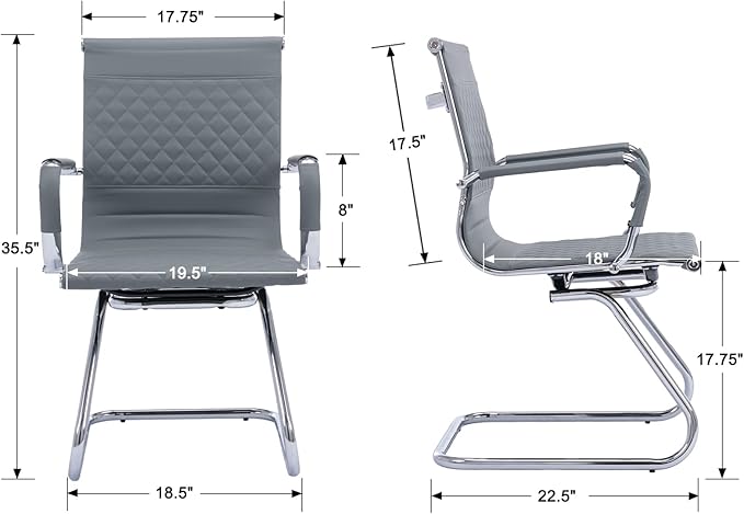 Office Guest Reception Chairs Set of 4 - Modern PU Leather Mid Back Conference Room Chairs for Waiting Room, Desk - Grey