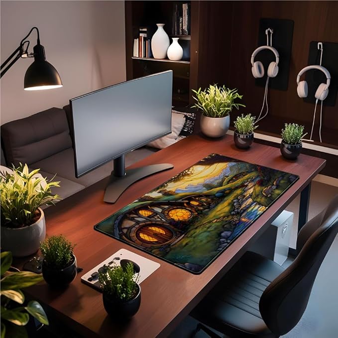 Cute House Anime Mouse Pad Desk Mat Gaming Playmat MTG Game Mat Large Gaming Mousepad for Desk Computer Keyboard Laptop Pad, Desk Decor Home Office with Stitched Eges Pad (31.5x15.7 in)