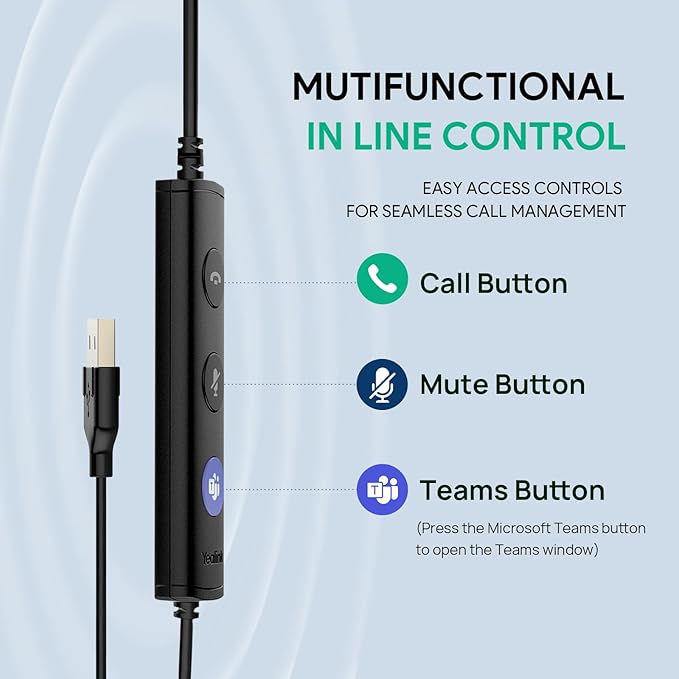 Yealink UH36 Professional USB Headset, Wired Headphones for Computer PC Laptop Work Headset with Noise Canceling Mic for Call and Music(for Teams Certified, Stereo,3.5mm Jack/USB Connection)