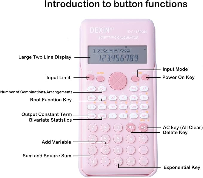 Scientific Calculators for Students, 240 Functions 2-Line Standard Scientific Calculator, Cute School Office Supplies,Math Calculator for School (Pink)