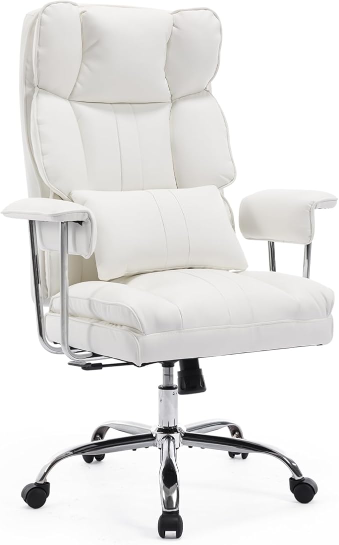 Big and Tall Office Chair 500lbs Wide Seat Executive Office Desk Chair High-Back Office Task Chair with,Ergonomic Lumbar Support Computer Office Chairs for Heavy People(White)