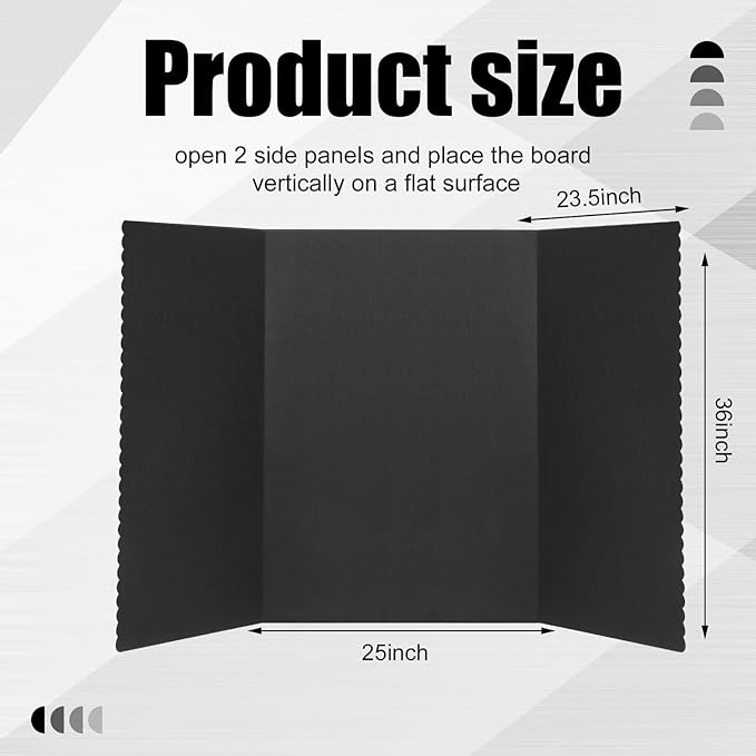 Paterr Trifold Poster Board with Storage Bag, Hook and Loop Fabric, Foldable 3 Panel Presentation Board for Science Fair and Exhibitions(Black,72 x 36 Inch)