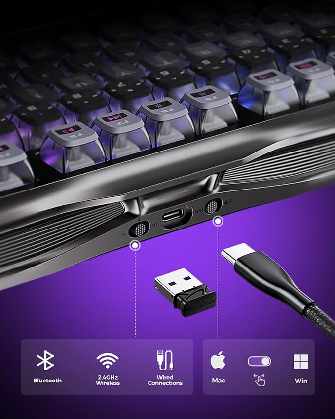 GravaStar Mercury K1 Pro Wireless Mechanical Gaming Keyboard, 75% Layout RGB Custom Keyboard, Electroplated Glossy Frame, Hot-Swappable Linear Switches – Cyberpunk Edition