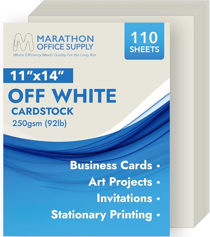 MOS Cardstock Paper – 11” x 14”, 250 GSM, 110 Sheets – Heavyweight Off White Poster Board Paper for Menus, Certificates & Crafts – Smooth Finish, Printer-Friendly