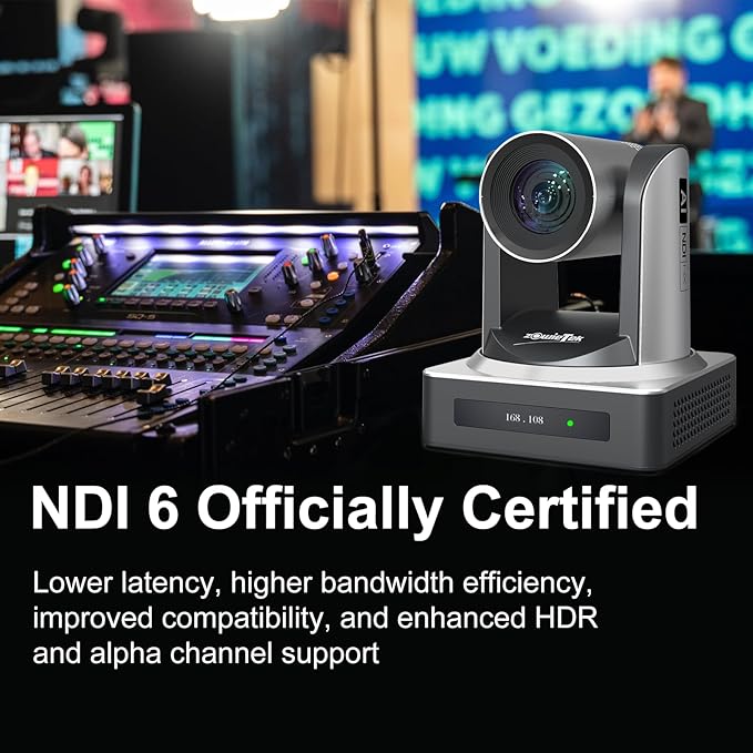 NDI PTZ Camera (Native NDI 6 Certified), AI Auto Tracking 1080P60 PoE, 20X Optical Zoom, 3G-SDI HDMI USB3.0 LAN, Live Streaming for Church Meeting Education Sport Hospital Wedding