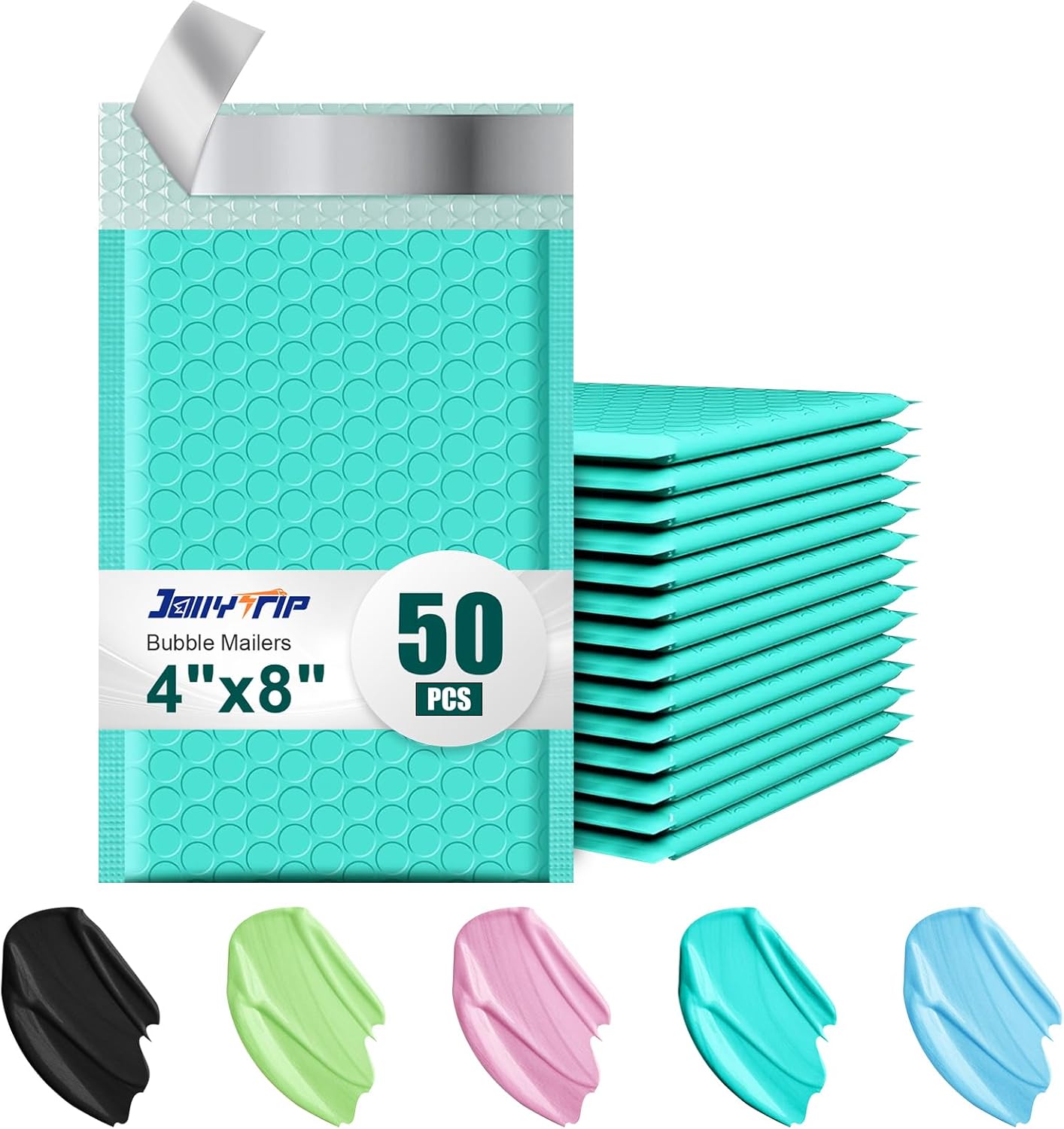 Poly Bubble Mailers 4x8 Padded Envelopes #000 50pcs, Self Seal Shipping Envelopes Padded Packaging for Small Business (Teal)