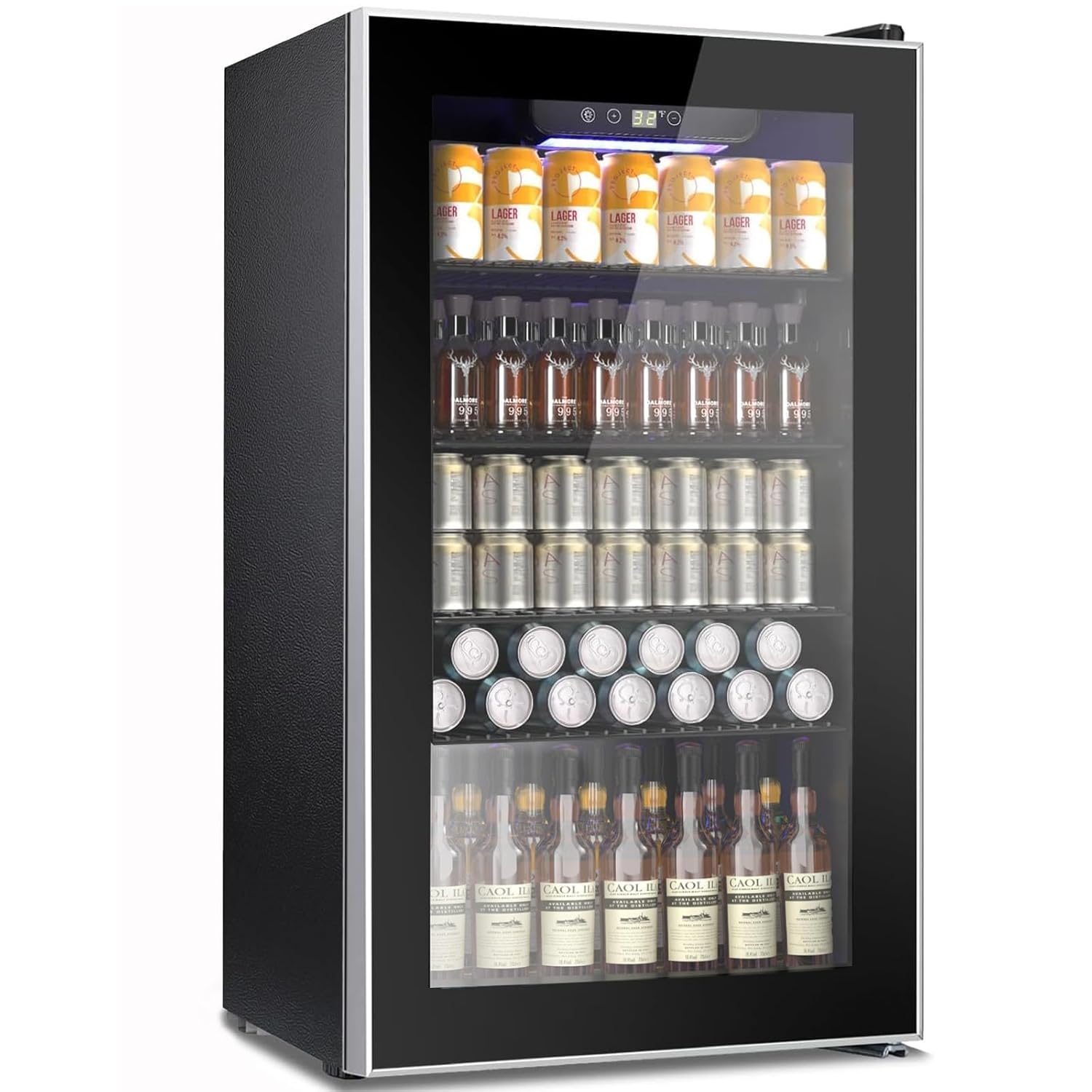 COWSAR Mini Fridge Cooler, 130 Can Beverage Refrigerator with Glass Door, ETL Approved Wine Fridge with Digital Temperature Control, LED Light, Reversible Door for Home, Office, Bar - 3.2 Cu.Ft