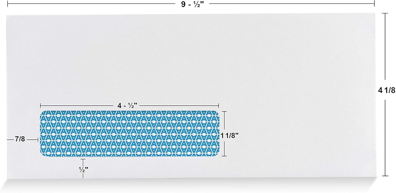 Aimoh 500#10 Single Left Window SELF Seal Security Envelopes - Super Strong Quick-Seal Self Sealing Closure, Security Tinted, Size 4-1/8 x 9-1/2 Inches, 24 LB - 500 Count (35210)