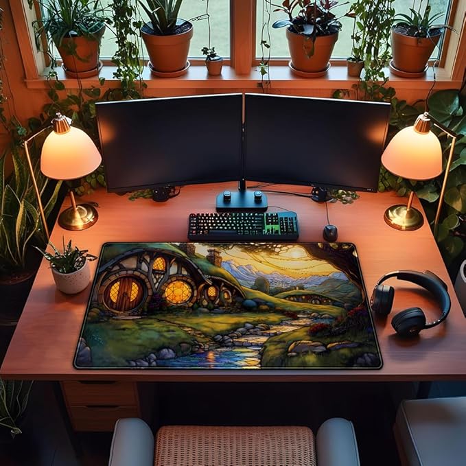 Cute House Anime Mouse Pad Desk Mat Gaming Playmat MTG Game Mat Large Gaming Mousepad for Desk Computer Keyboard Laptop Pad, Desk Decor Home Office with Stitched Eges Pad (31.5x15.7 in)