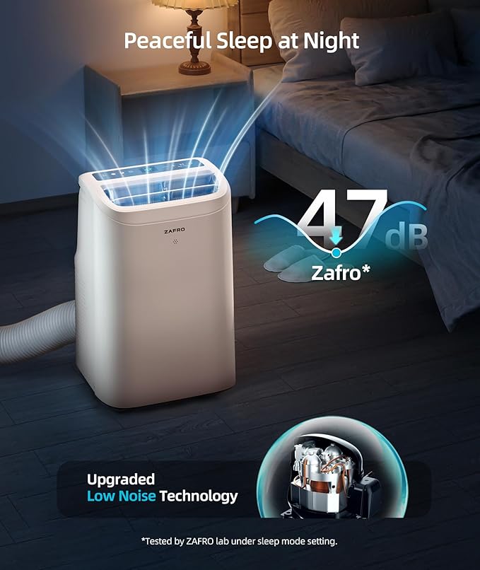 ZAFRO 12000 BTU Portable Air Conditioners (8000 BTU SACC), AC Unit for Bedroom with Drainage-free Cooling, Fan & Dehumidifier, 47dB Quiet, 24H Timer, APP Control/Remote/LED Display