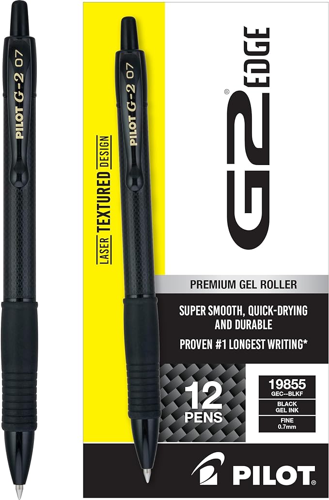 Pilot, G2 Edge Premium Gel Roller Pens, Fine Point 0.7 mm, Black, Pack of 12
